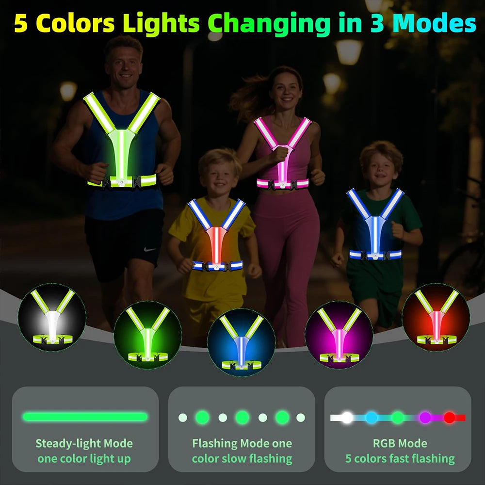 Vabena LED Reflective Running Vest - USB Rechargeable & Waterproof Phone Pouch
