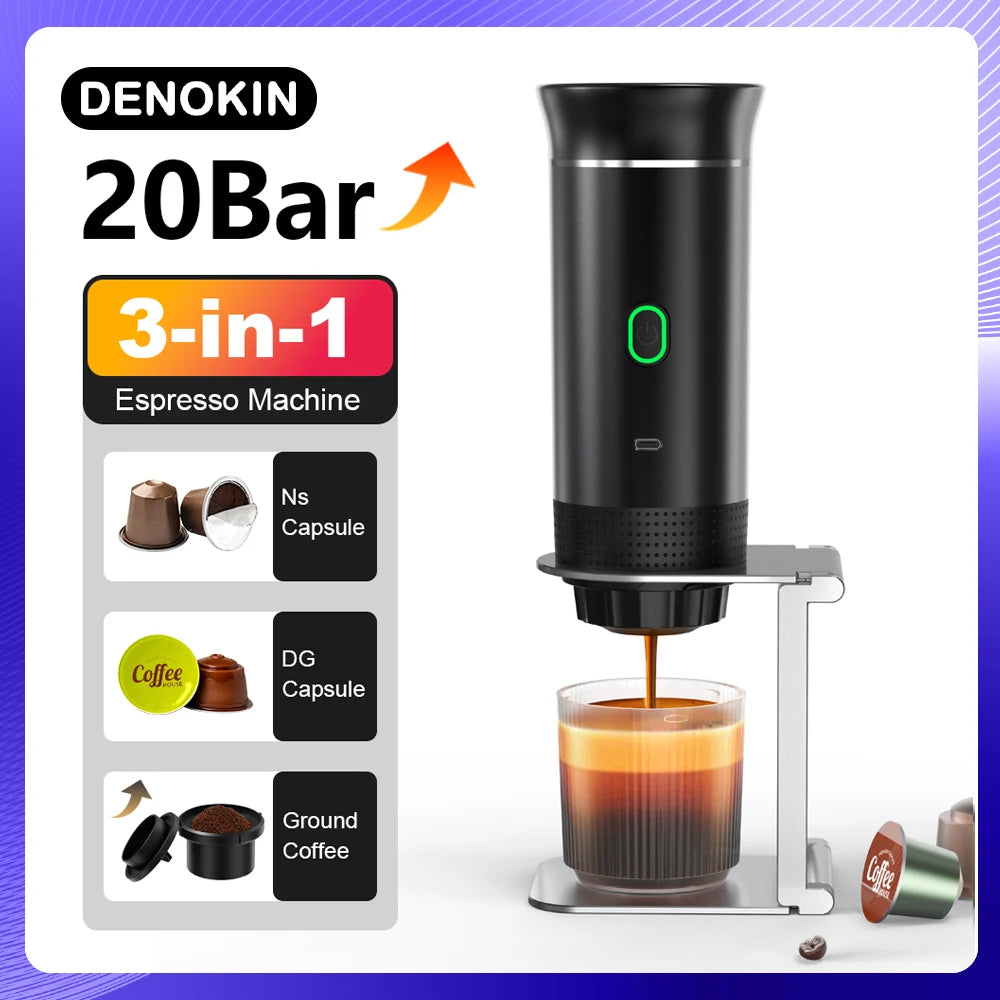 DENOKIN Wireless Portable Espresso Machine for Car - On-the-Go Coffee Maker