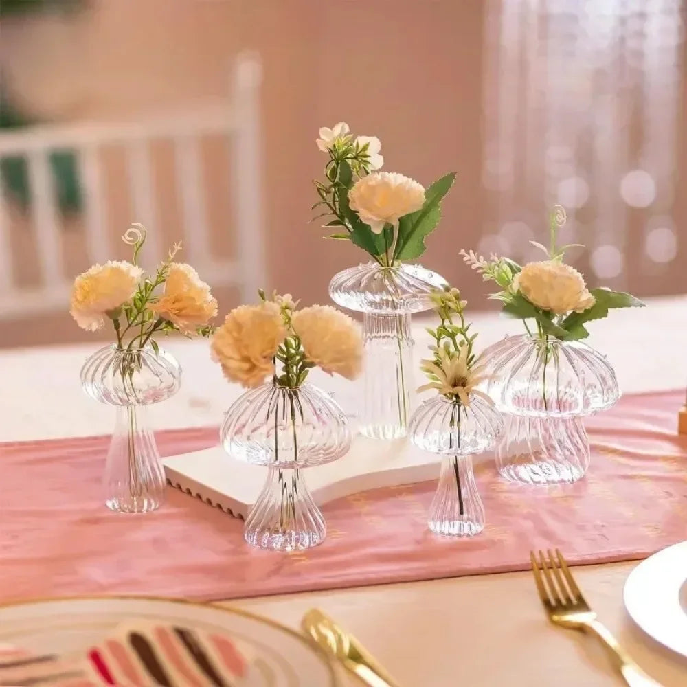 Mushroom Glass Vase Set | Hydroponic Home Decor | Unique Plant Vases