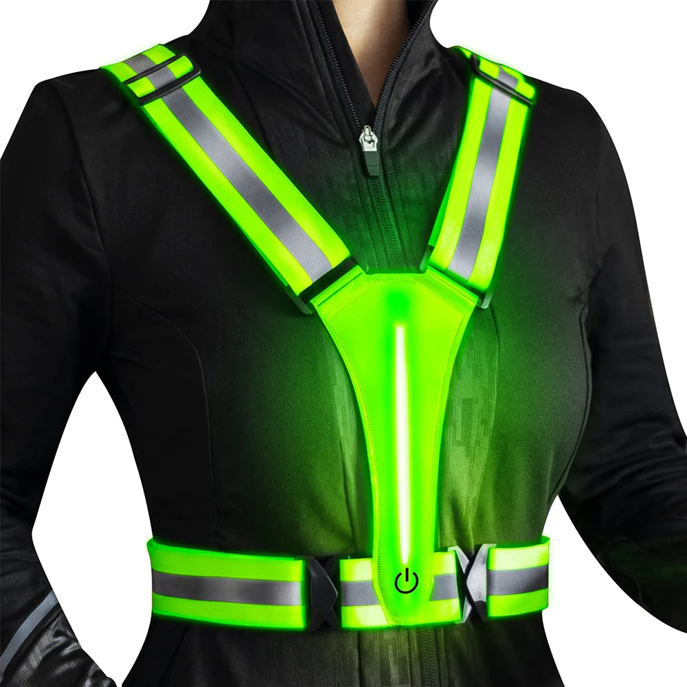 Vabena LED Reflective Running Vest - USB Rechargeable & Waterproof Phone Pouch