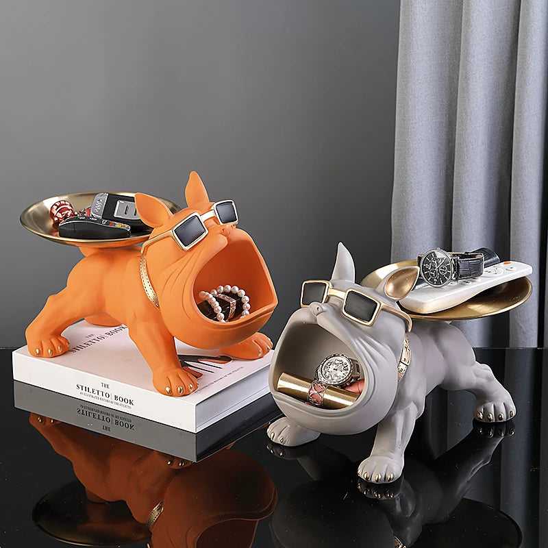 Bulldog Figurine Storage Box - 30cm Resin Dog Statue Home Decor