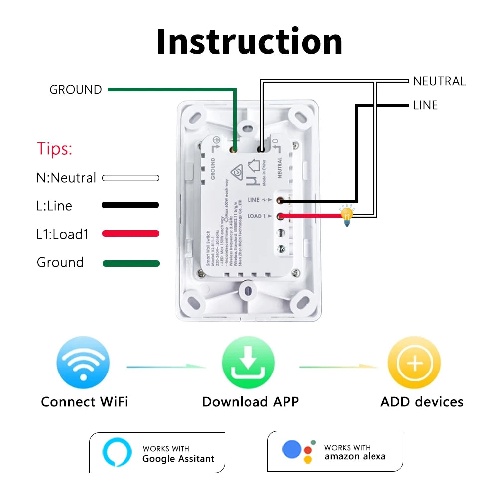 Manhot Tuya Smart Light Switch | Physical Push-Button Smart Home Control