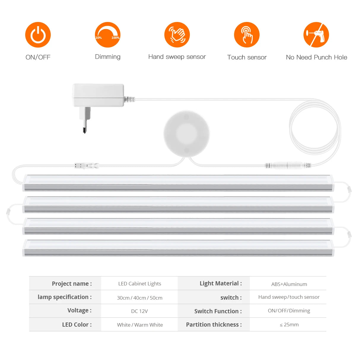 Smart LED Under Cabinet Lighting | Hand Scan Motion Sensor & Dimmer