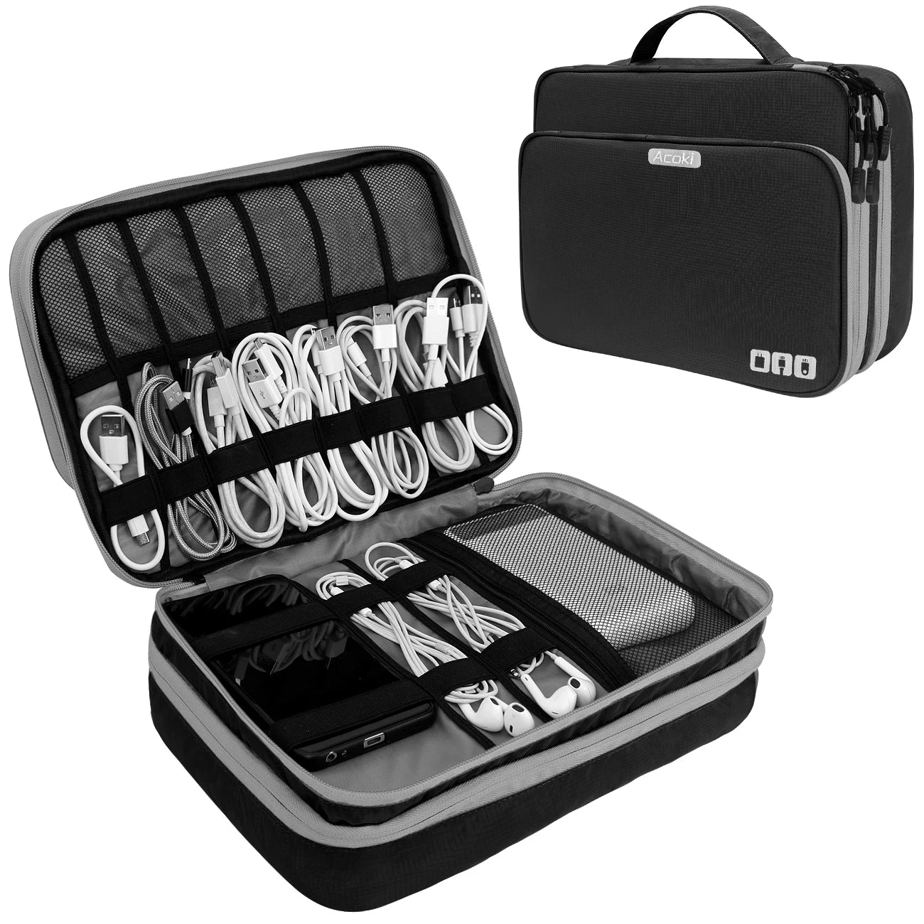 Travel Electronics Organizer Bag | Multi-Layer Cable & Charger Case for iPad