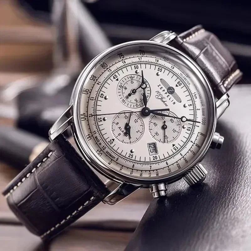 Zeppelin Airship Automatic Date Watch - Men's Luxury Leather Waterproof
