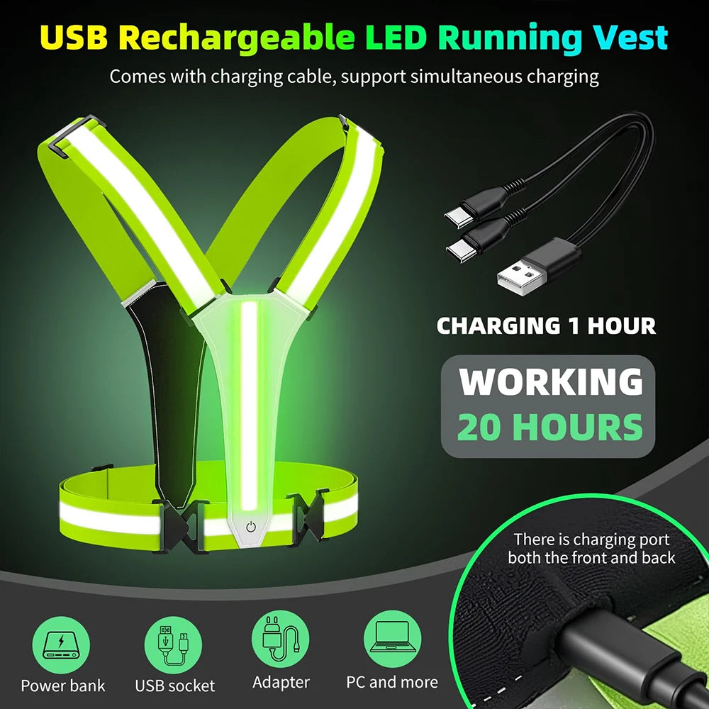 Vabena LED Reflective Running Vest - USB Rechargeable & Waterproof Phone Pouch