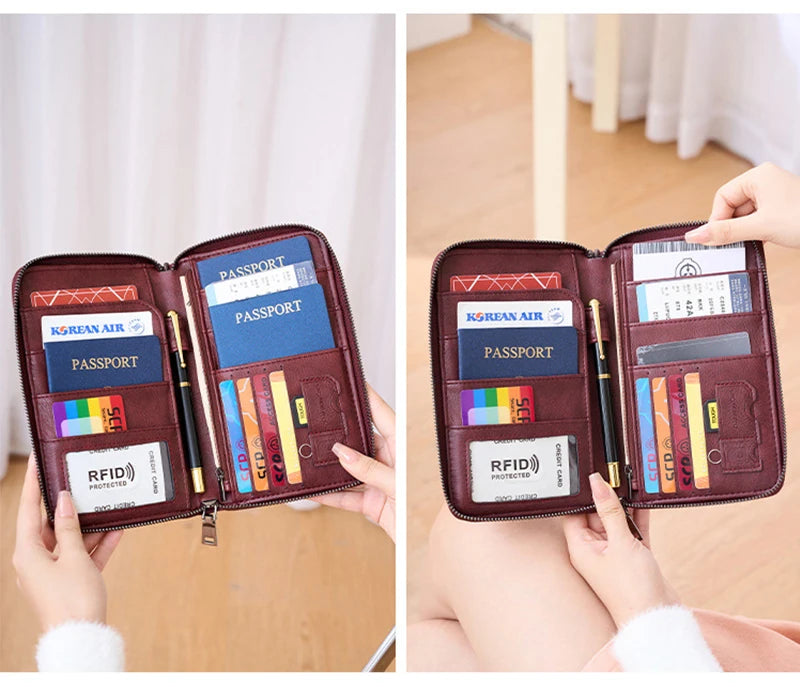 Travel Passport Wallet - RFID Anti-Theft PU Leather Organizer for Men & Women