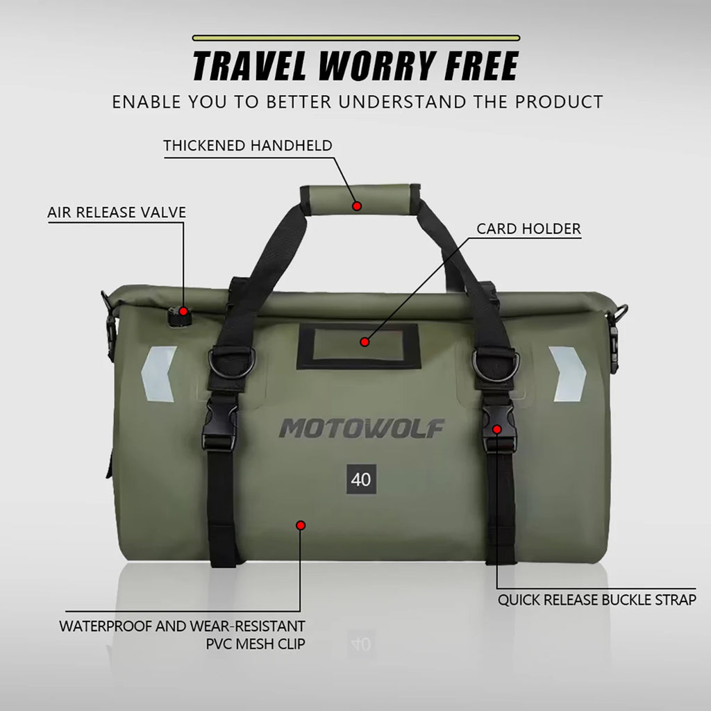 Waterproof Motorcycle Tail Bag | Dry Roll Luggage | 20L, 40L, 66L