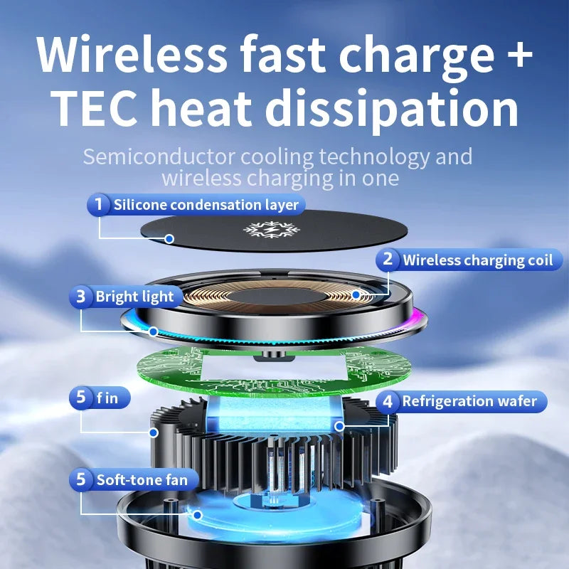 VIKEFON 15W Ice Cooling Magnetic Wireless Car Charger Fast