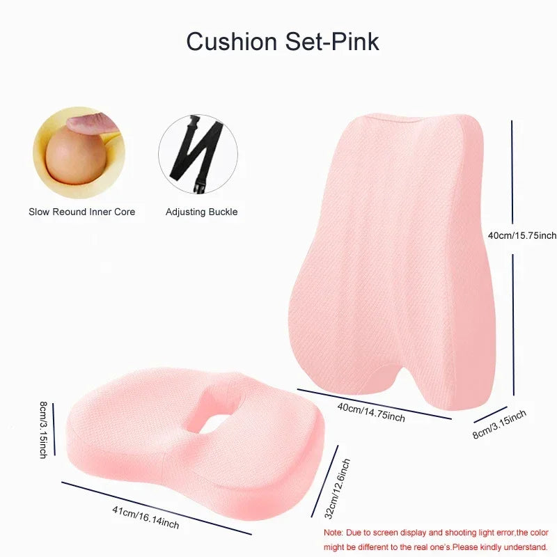 Vabena Orthopedic Memory Foam Seat Cushion Set - Coccyx & Lumbar Support