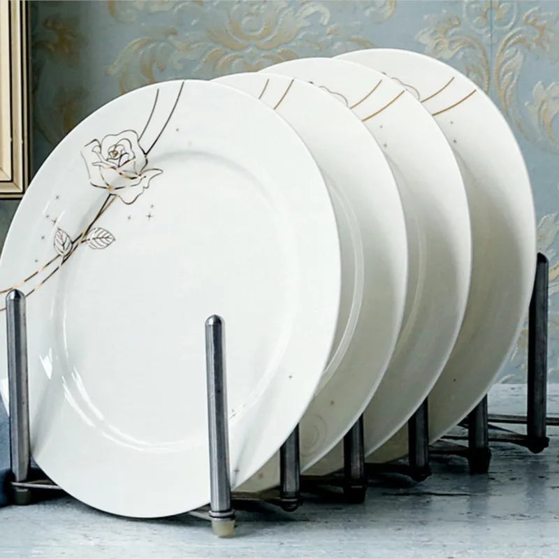 Vabena Gold Rose Bone China Dinner Plates Set - 8-Inch Elegant Tableware