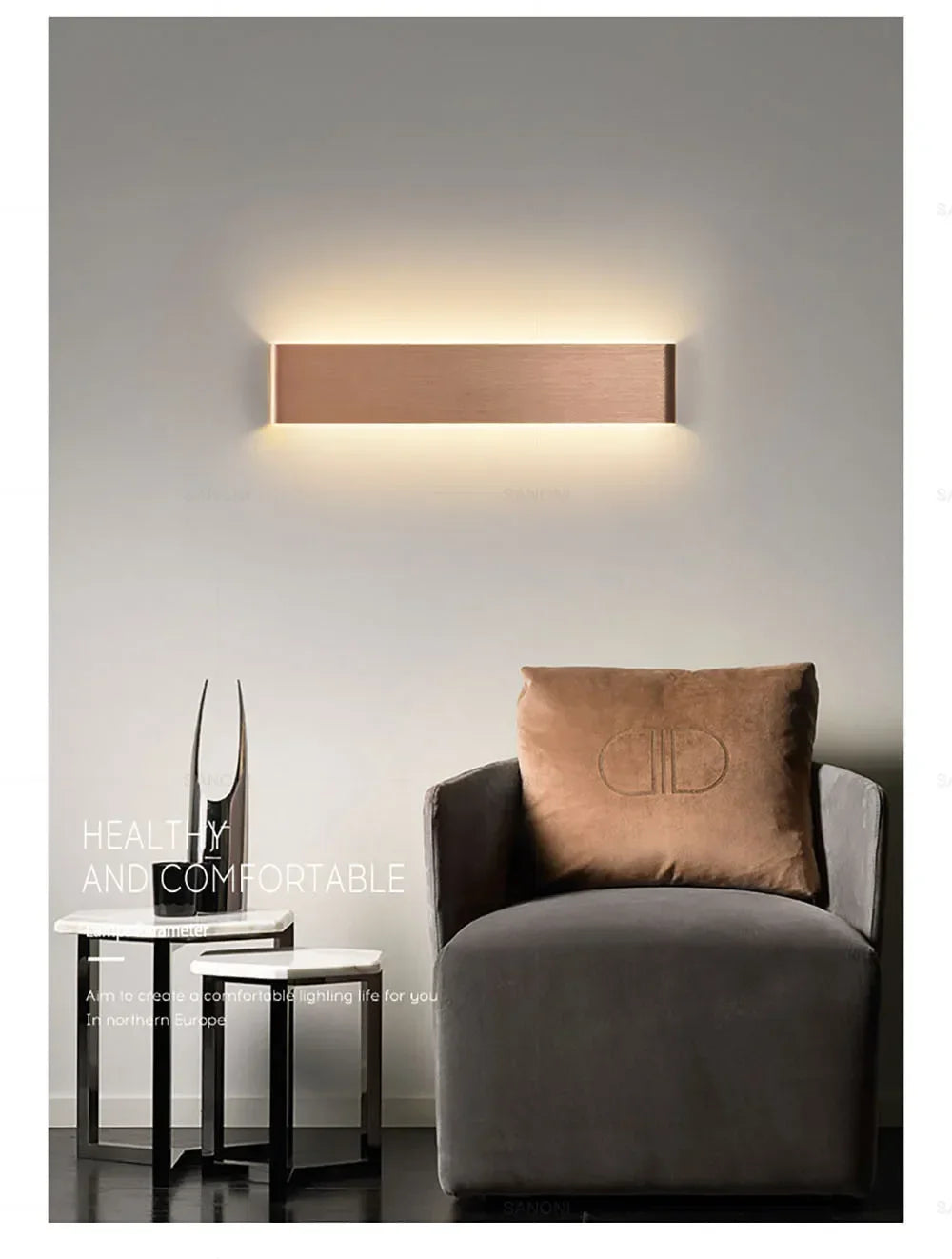 Modern LED Wall Lamp Sconce - Indoor Lighting Fixture for Bedside, Living Room, Stairs, Bathroom & Home Decor