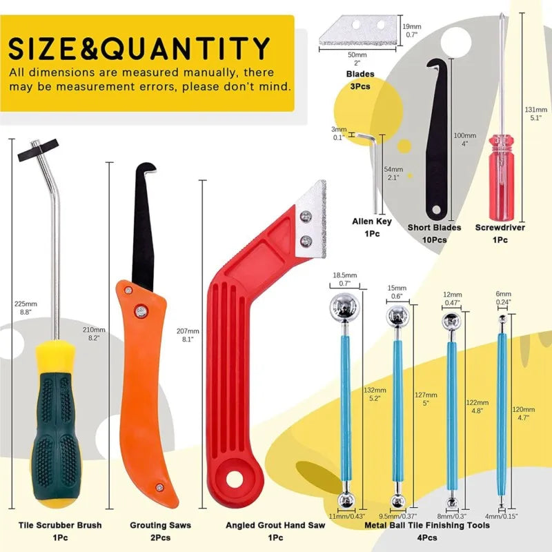 22-Piece Grout Removal Tool Kit - Tile Cleaning & Repair Set