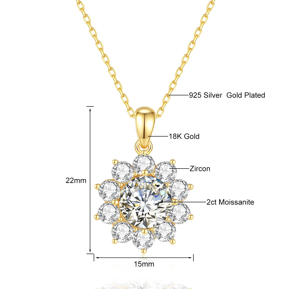 18K Gold Moissanite Bauhinia Necklace - 2ct VVS1 Floral Pendant