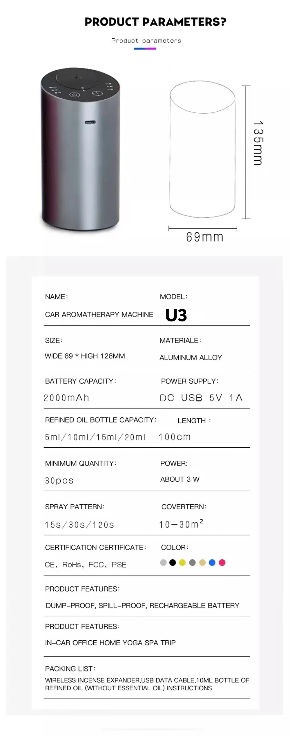 Portable Car & Home Aroma Diffuser - Rechargeable Essential Oil Machine