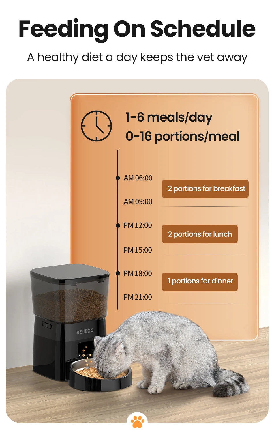 ROJECO Automatic Pet Feeder - Button Version Auto Cat & Dog Food Dispenser