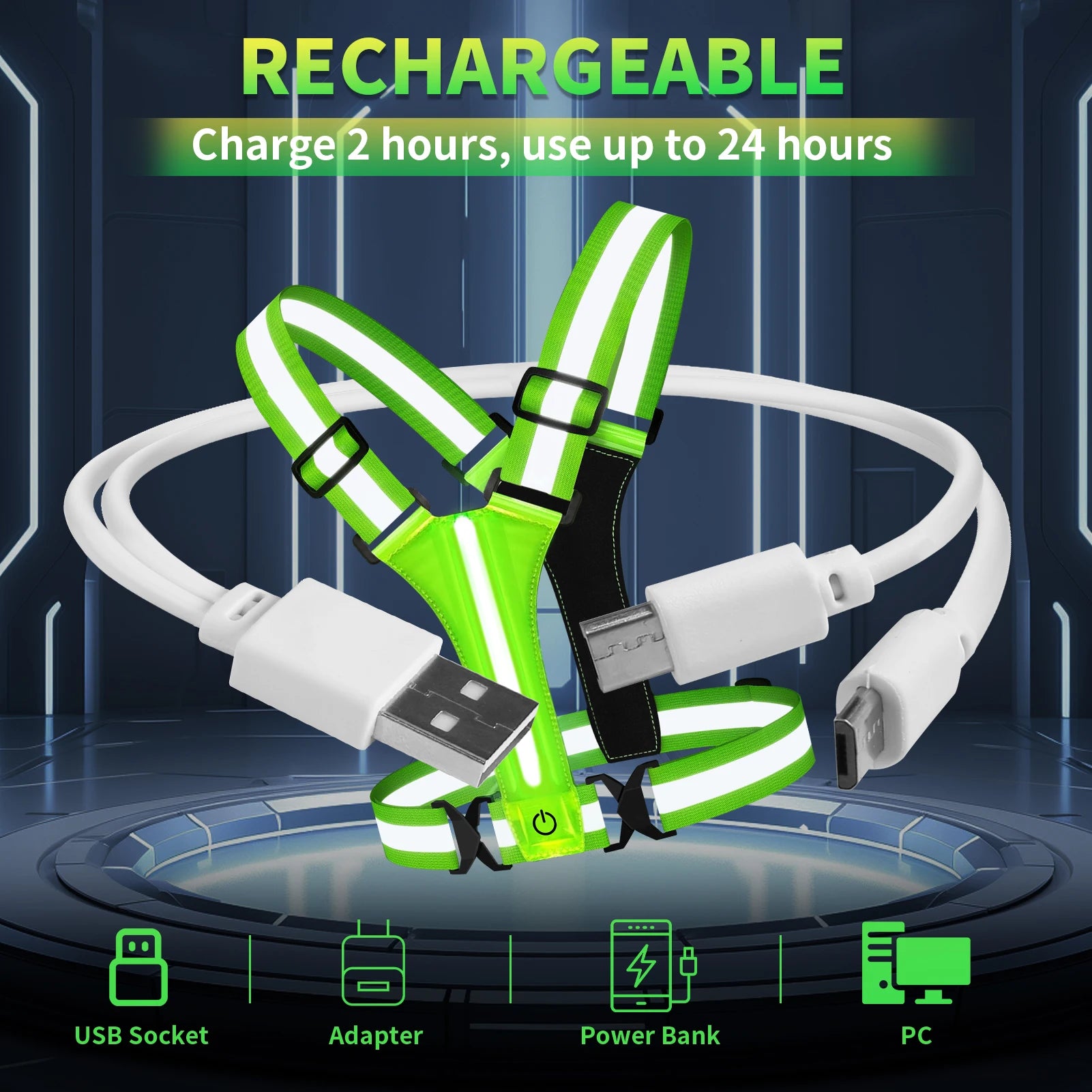 LED Running Vest | USB Rechargeable & Reflective High Visibility
