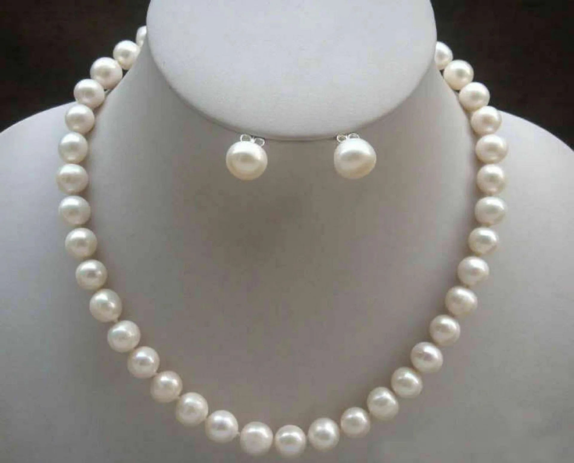 AAA Akoya White Pearl Necklace & Earring Set 14K Gold