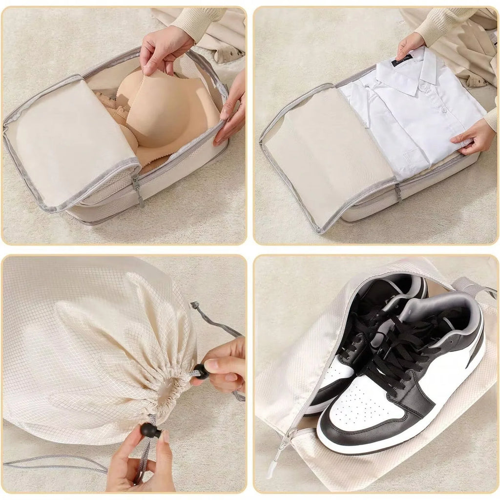 Compressible Travel Packing Cubes Set - Waterproof Luggage Organizers