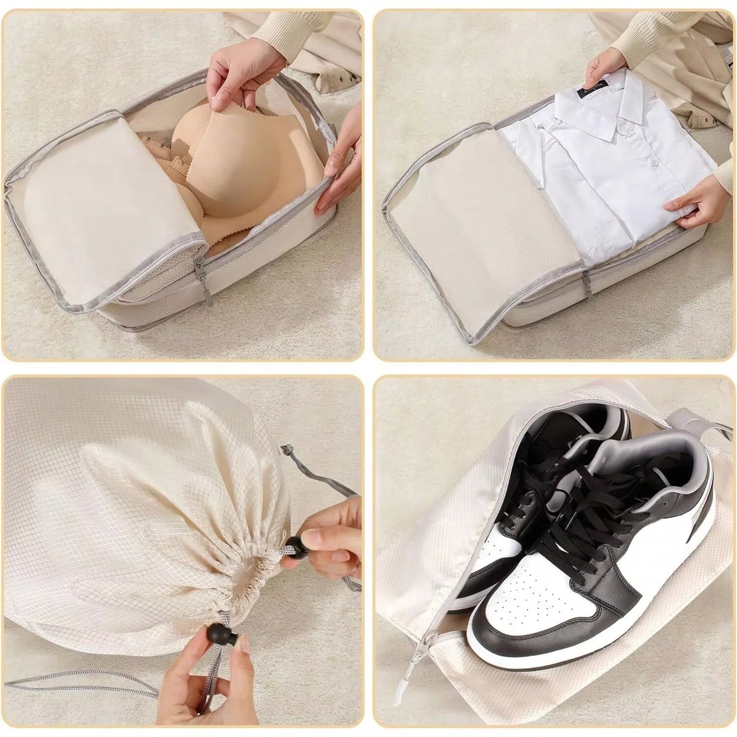 Compressible Travel Packing Cubes Set - Waterproof Luggage Organizers
