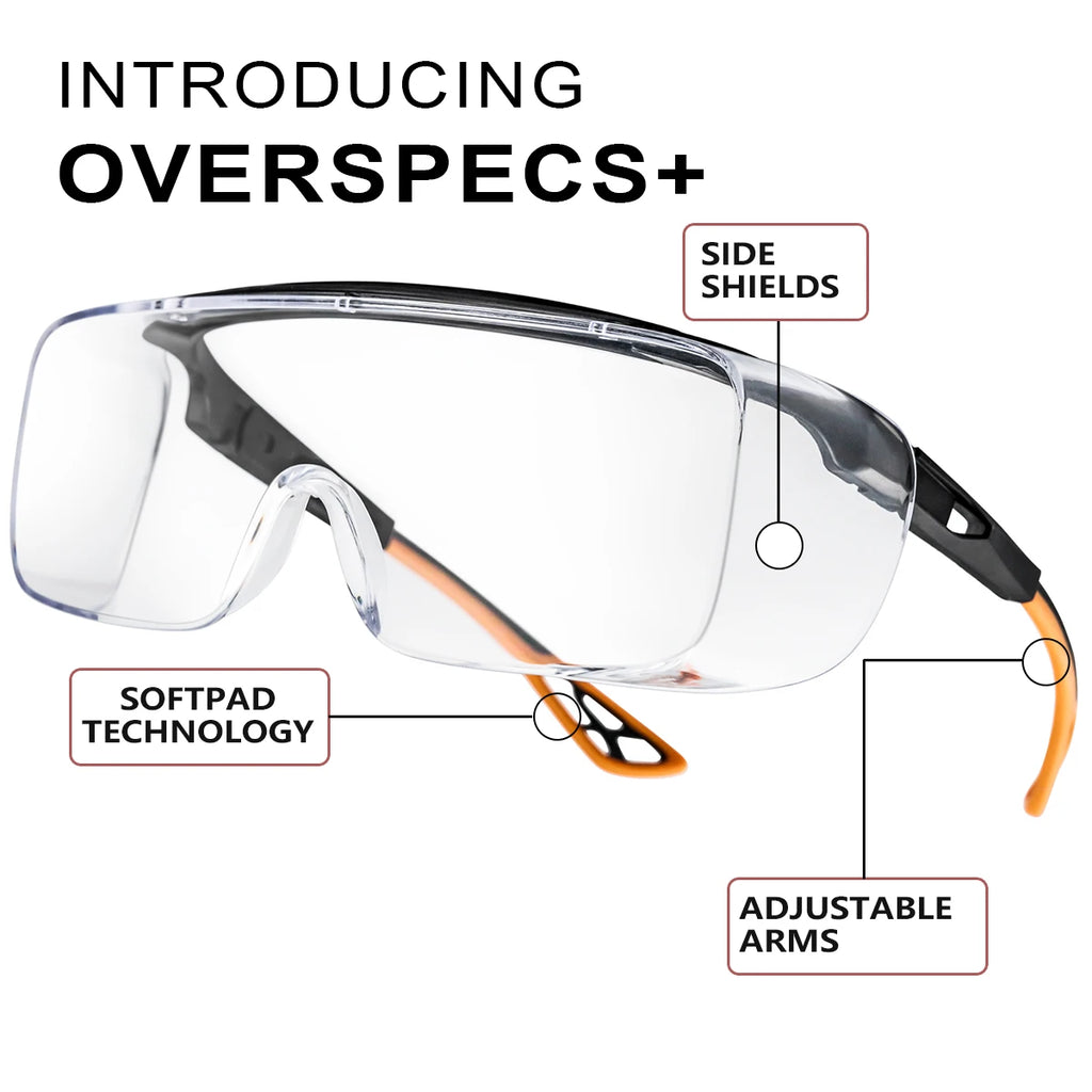 Vabena HM6 Adjustable Safety Glasses Over Glasses - ANSI Z87.1 Anti-Fog & Scratch Resistant