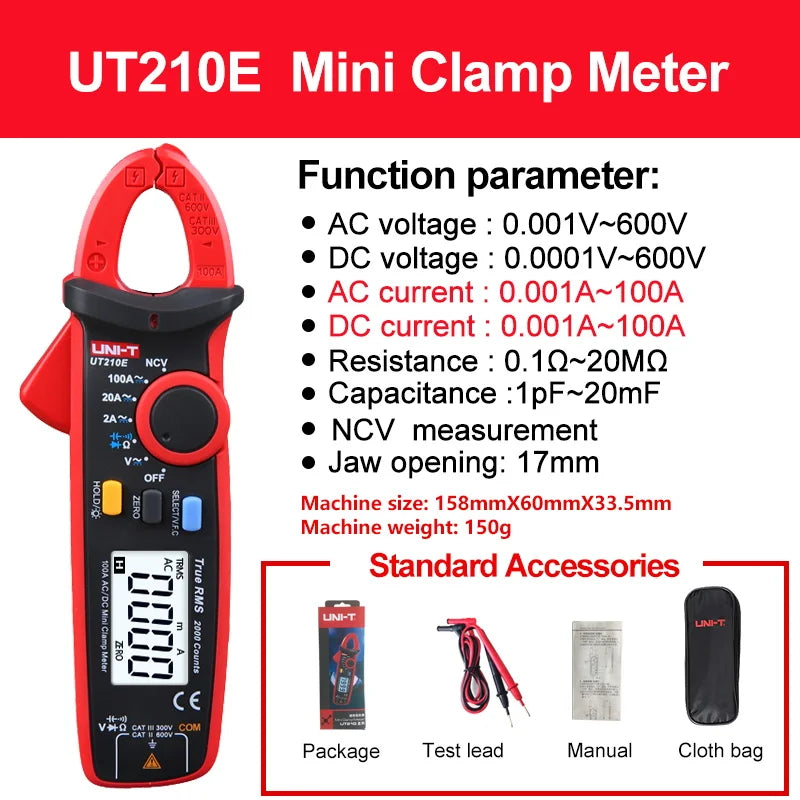 UNI-T UT210E/UT210D Digital Clamp Meter | AC/DC Ammeter | True RMS Multimeter for Electricians & HVAC