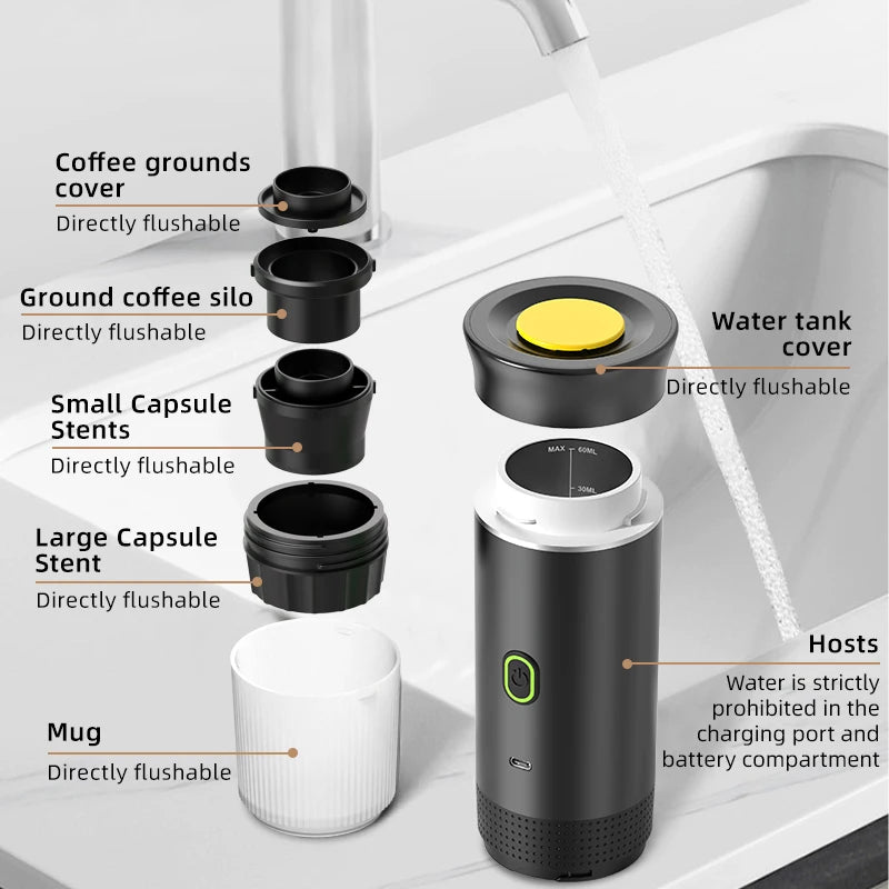 DENOKIN Wireless Portable Espresso Machine for Car - On-the-Go Coffee Maker