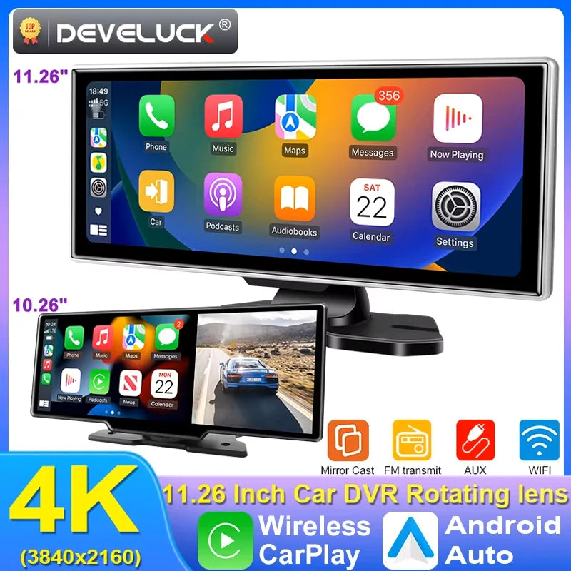 10/11.26" 4K Dash Cam with Wireless Carplay & Android Auto | GPS | Dual Lens