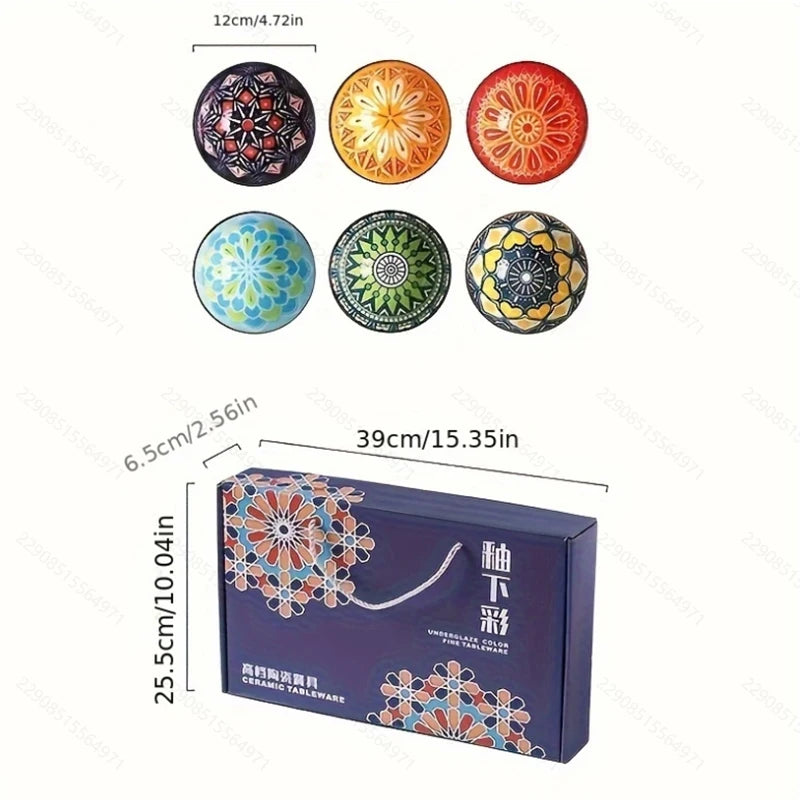 Vabena 6-Piece Handmade Bohemian Ceramic Bowls Set | Artisanal Kitchenware