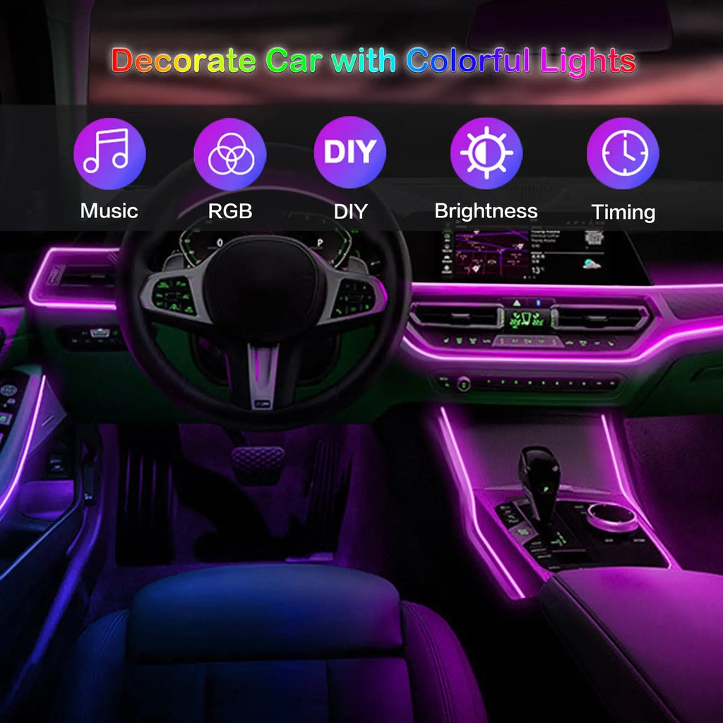 LED Car Interior Ambient Lighting Kit - RGB App Control Fiber Optic Strips