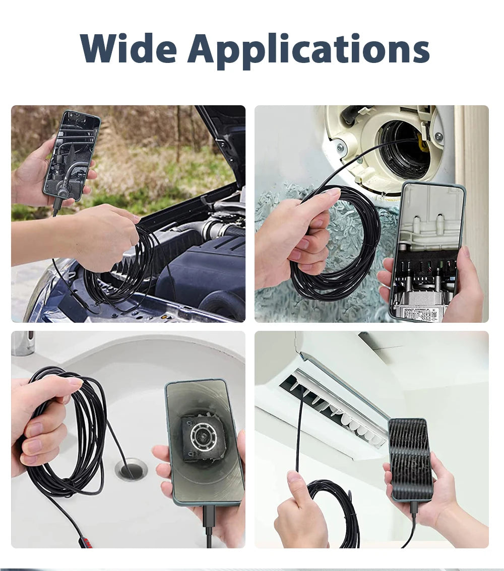 KERUI 2MP Industrial Endoscope Camera for iPhone - Single/Dual Lens Waterproof Inspection Borescope Type C