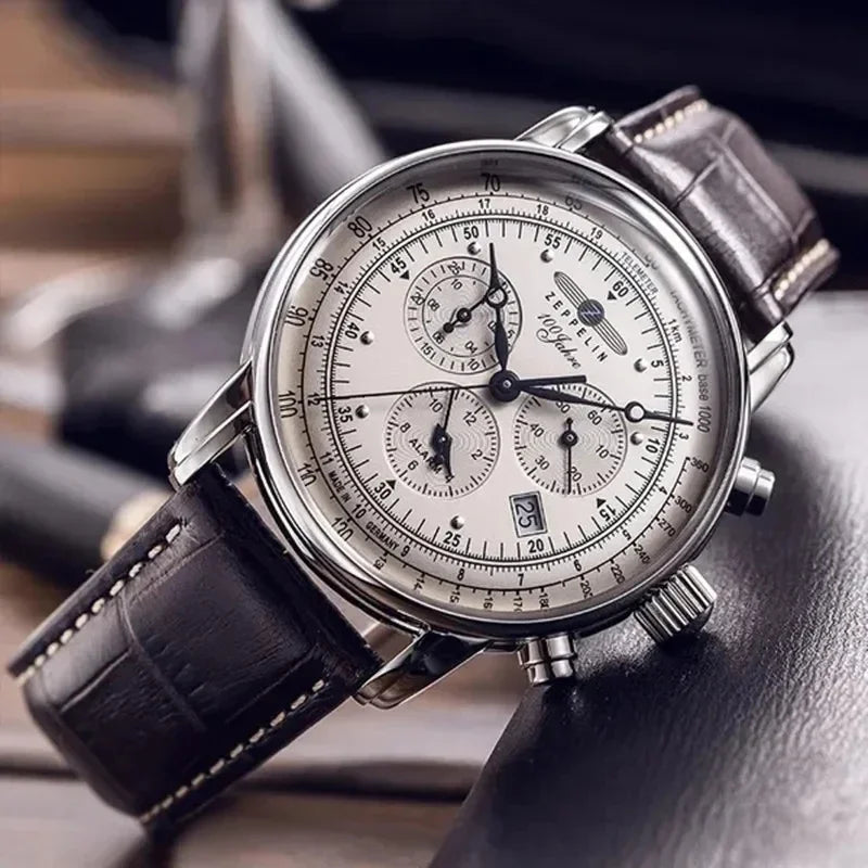 Zeppelin Airship Automatic Date Watch - Men's Luxury Leather Waterproof