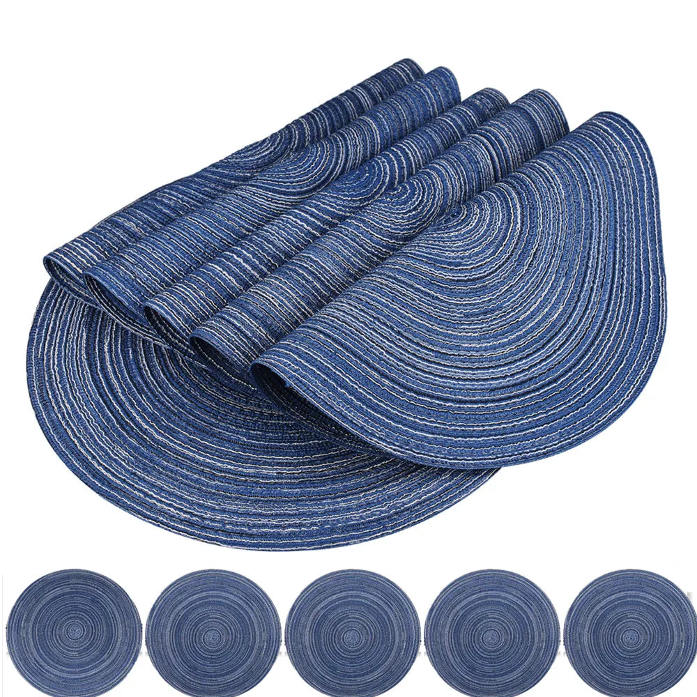Set of 6 Round Braided Washable Placemats - Heat Resistant Table Mats