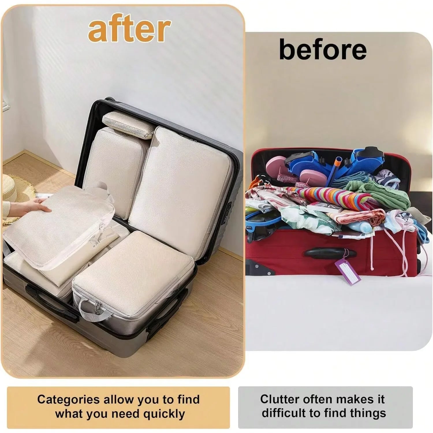 Compressible Travel Packing Cubes Set - Waterproof Luggage Organizers