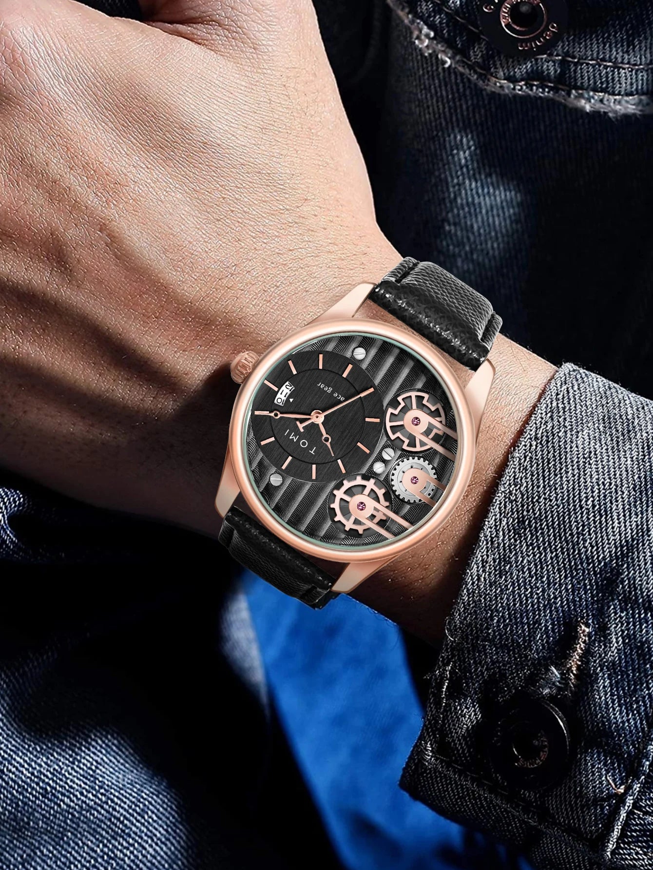 TOMI Men's Luxury Quartz Watch Gift Set - Detachable Strap