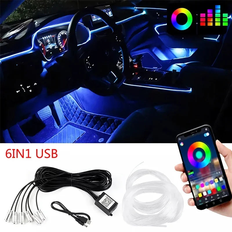 Flexible RGB LED Car Interior Lights - App Controlled EL Wire Strip