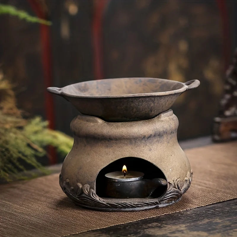 Vintage Hand-Made Tea Warmer Set - Stove & Teapot