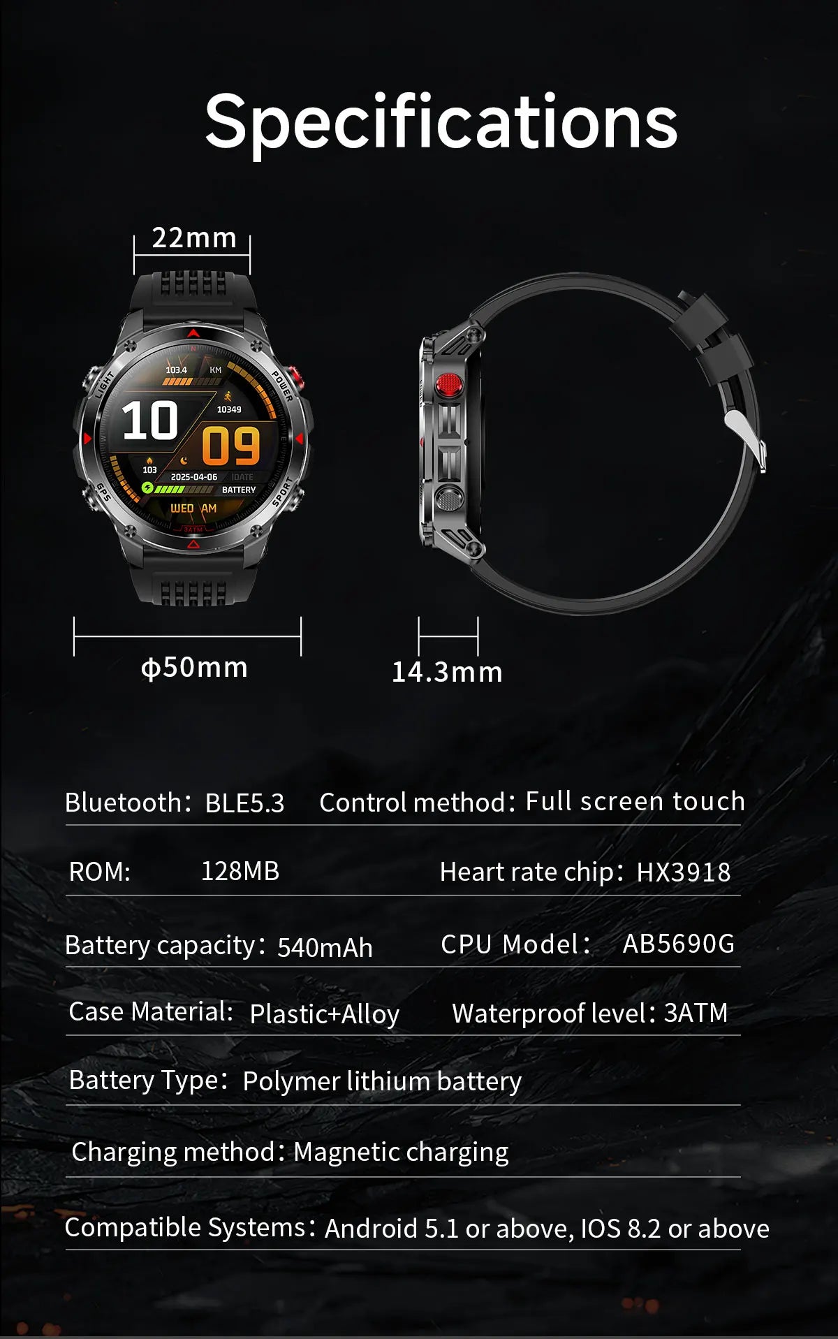 Vabena 2025 GPS Map Smartwatch | Navigation & Fitness for Men & Women