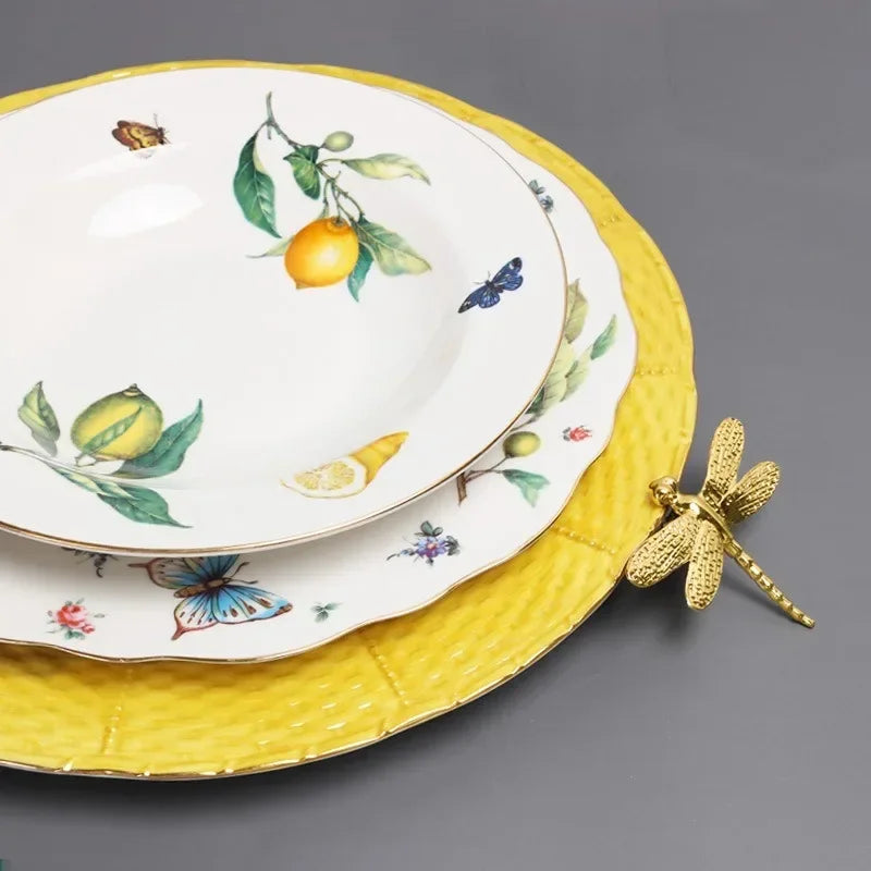 Elegant European Lemon Ceramic Dining Set | Dinner Plates & Coffee Cups