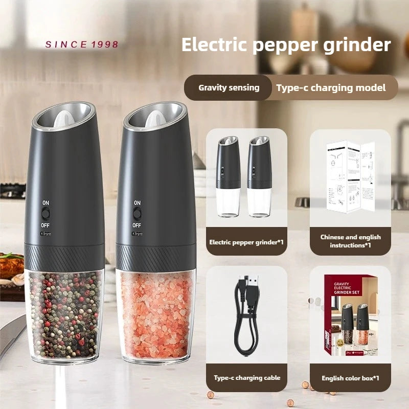 USB Rechargeable Electric Salt & Pepper Grinder - Adjustable Coarseness