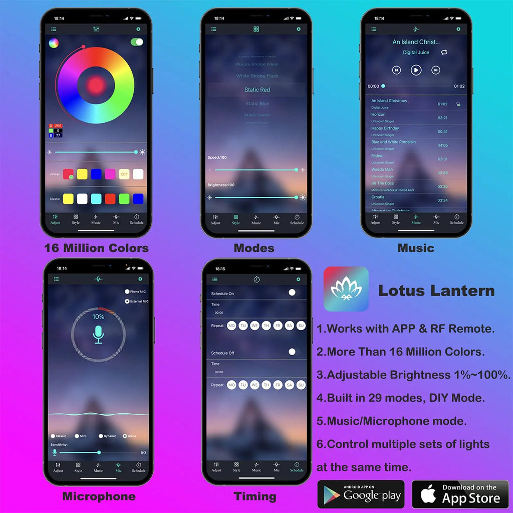 LED Car Interior Ambient Lighting Kit - RGB App Control Fiber Optic Strips