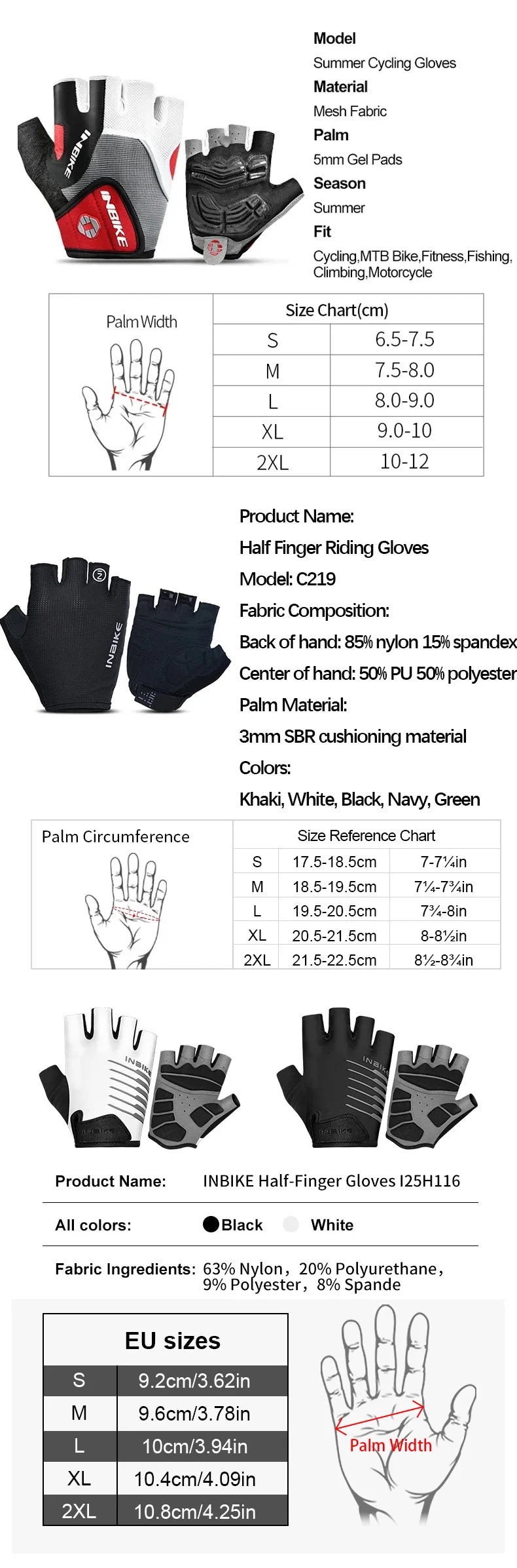 INBIKE Shockproof Gel Pad Cycling Gloves - Half Finger Summer Sport