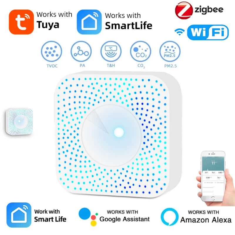 Tuya ZigBee 6-in-1 Smart Air Quality Monitor - Home Environment Detector