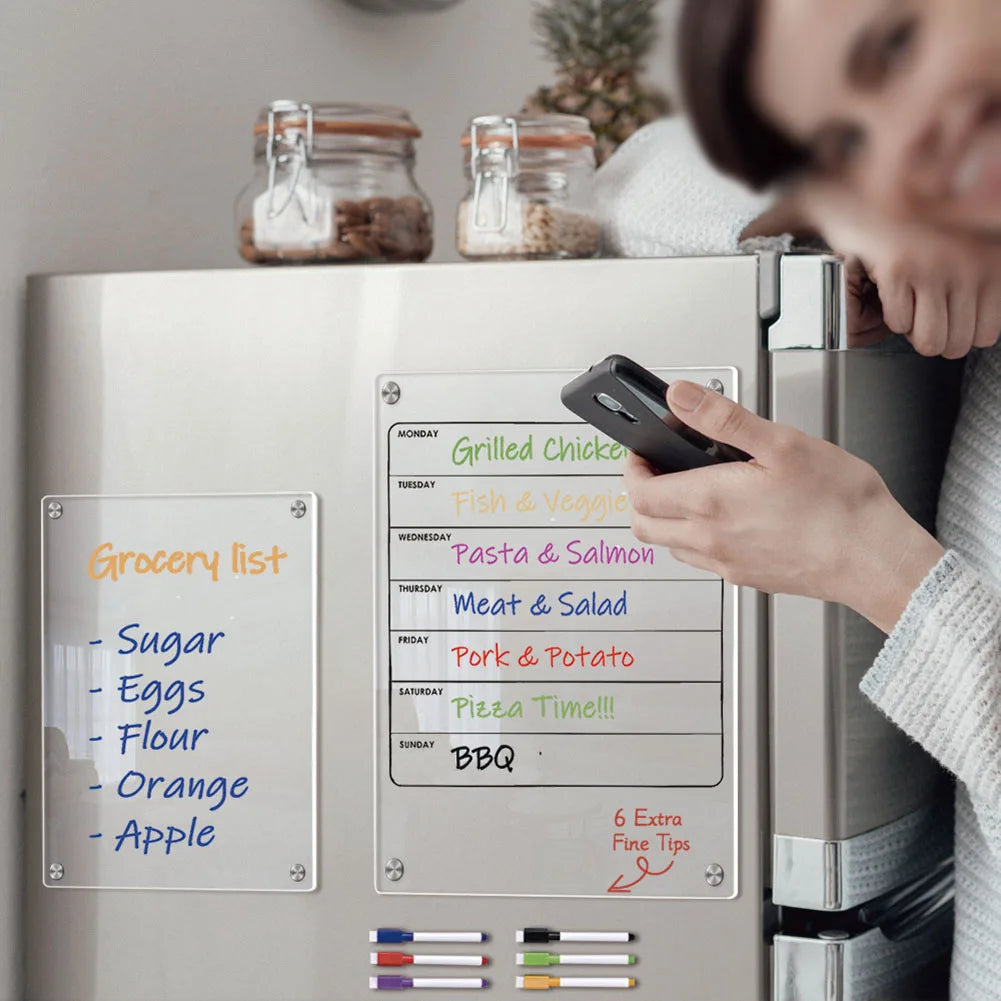 Vabena Clear Acrylic Magnetic Fridge Calendar | Weekly & Monthly Dry Erase Board