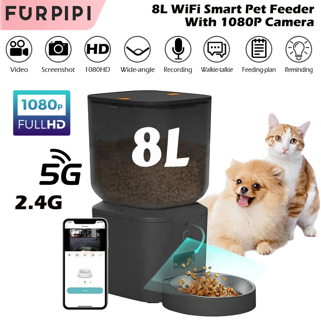 8L Smart Automatic Cat Feeder with 1080p Camera & 5G WiFi App Control