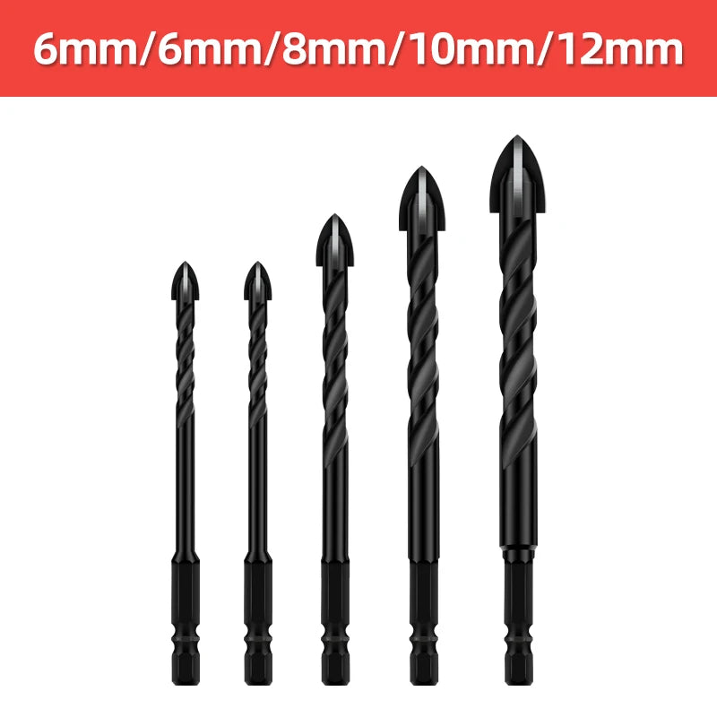 TOOLEYE Multifunction Cross Hex Drill Bit Set - Concrete, Tile, Glass, Metal