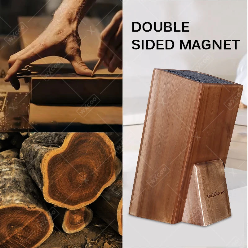 Acacia Wood Universal Knife Block - Space-Saving & Stylish Kitchen Organizer