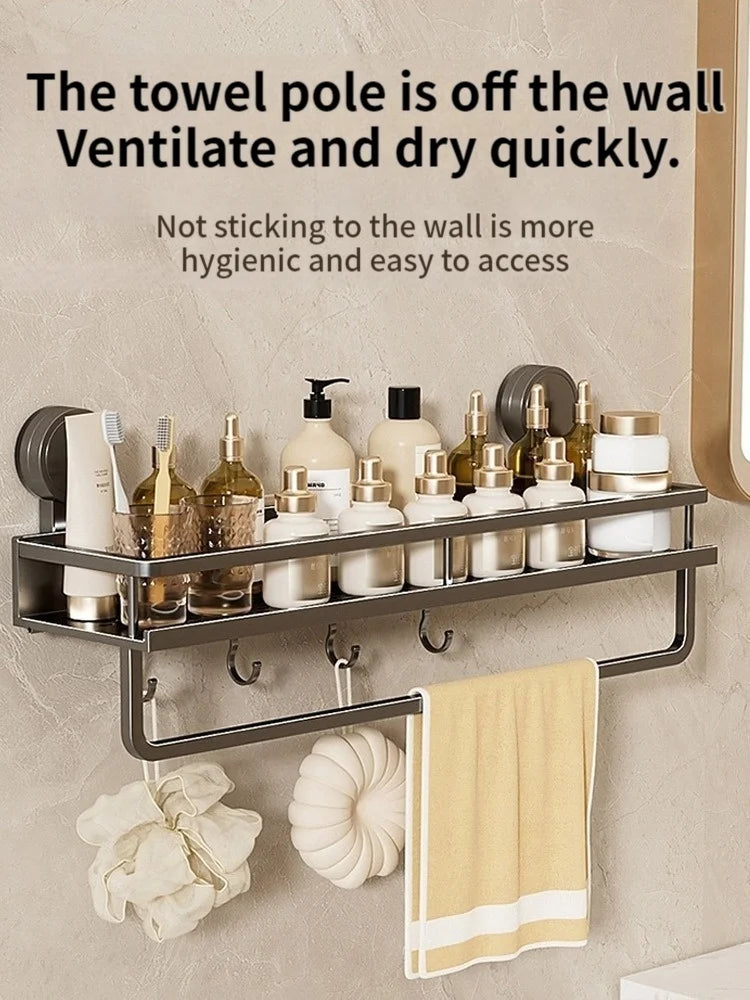 Wall Mounted No-Drill Bathroom Storage & Towel Rack | Versatile Organizer