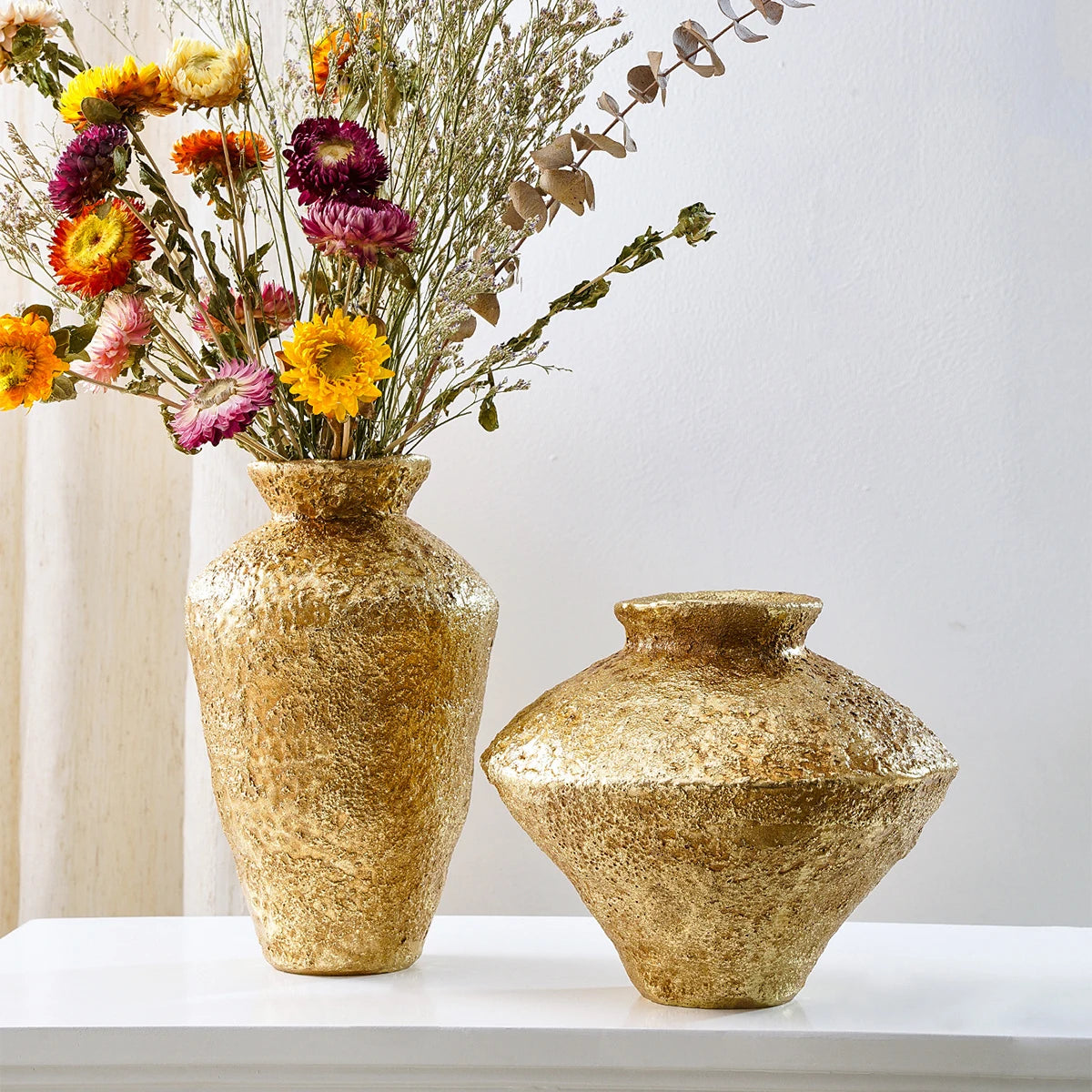 Retro Golden Earthenware Jar Vase - Antique Home Decor