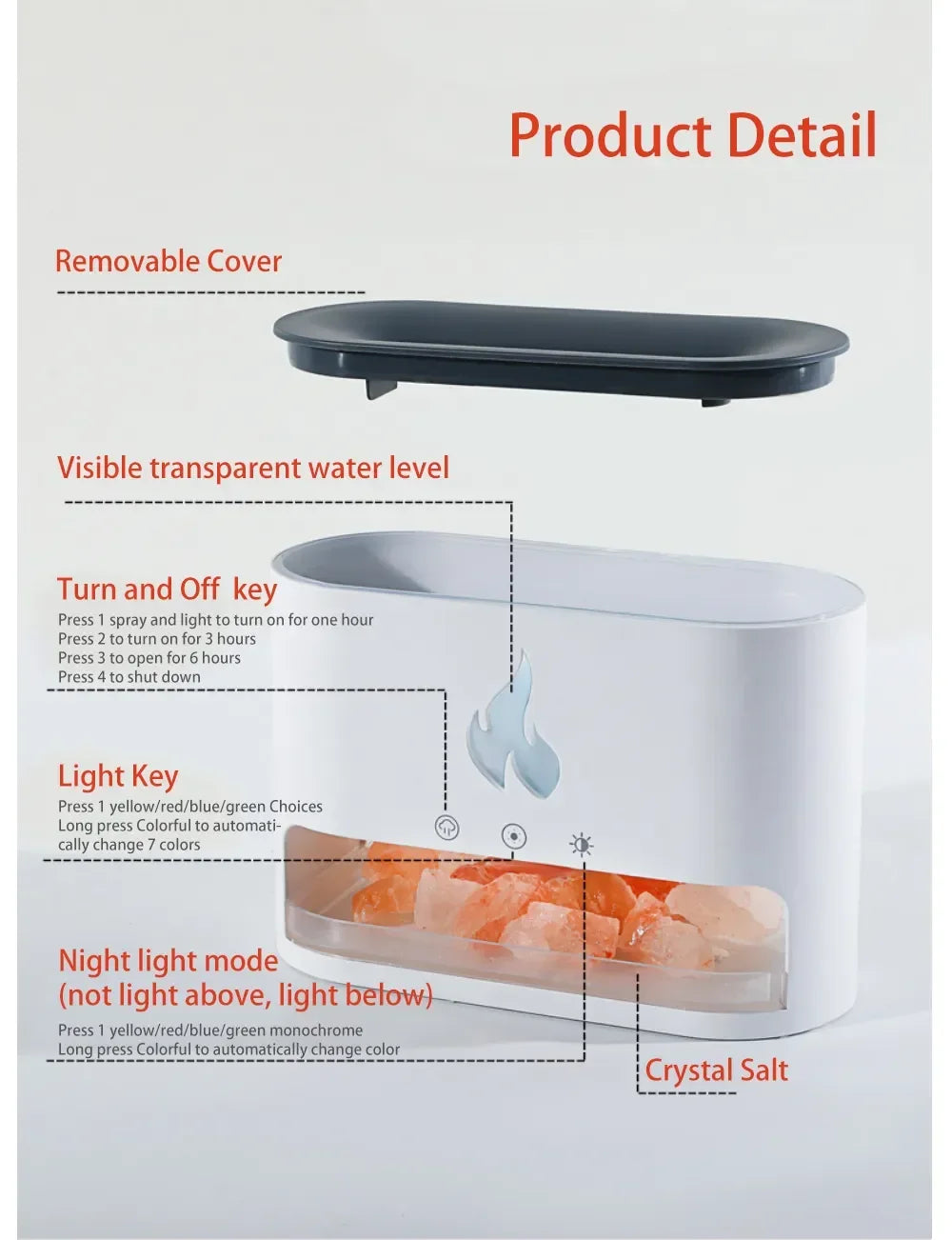 7-Color Flame Volcano Diffuser & Humidifier | Crystal Salt Lamp Fire Effect